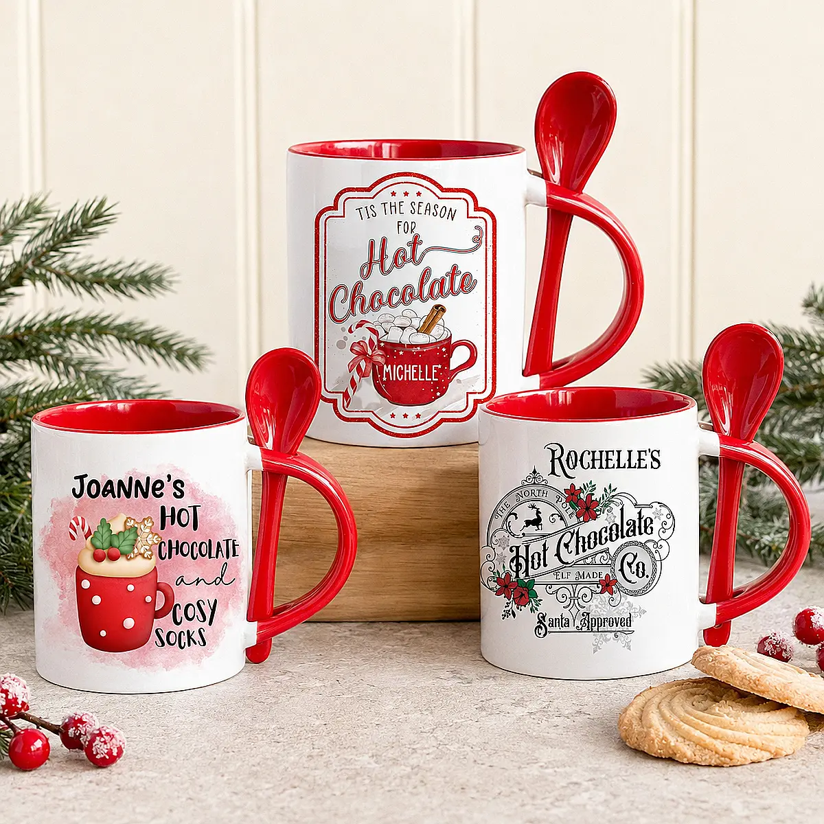 Personalised Christmas Hot Chocolate Mug with Spoon