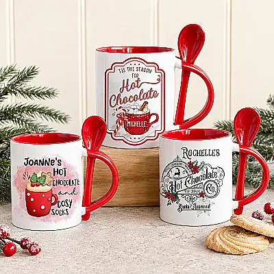 Personalised Christmas Hot Chocolate Mug with Spoon