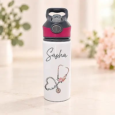 Personalised Midwife Flip Straw Water Bottle – 650 ml