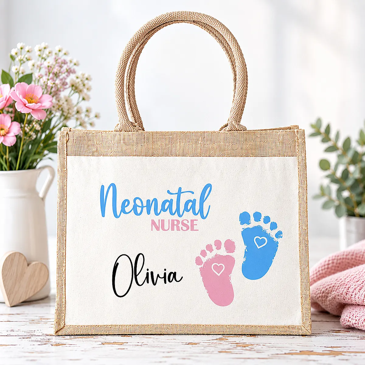 Personalised Neonatal Nurse Jute Bag – Choice of 2 Designs