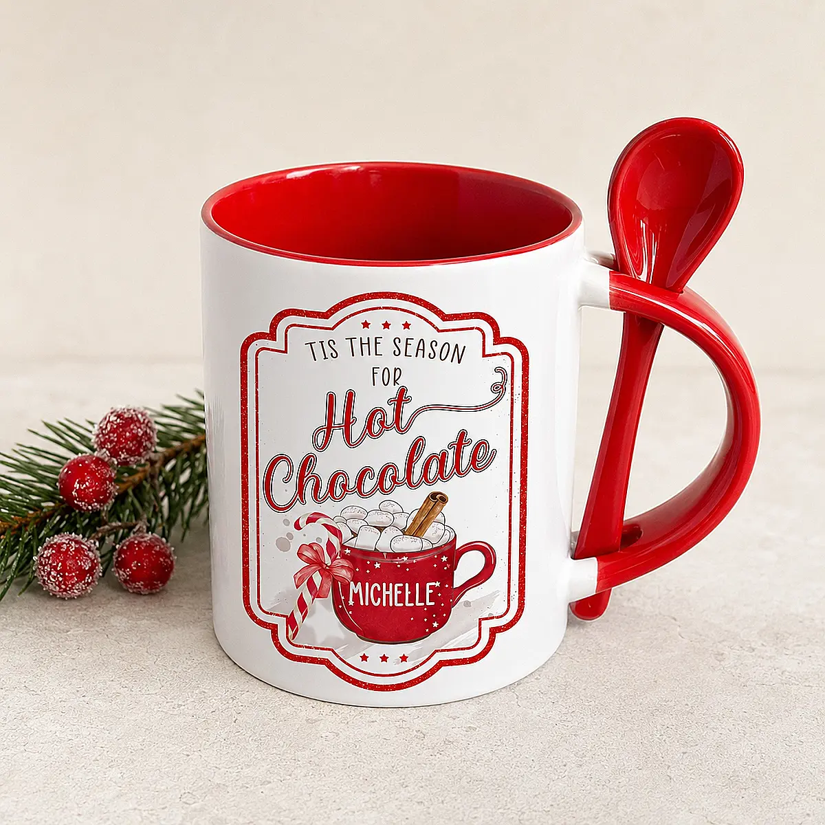 Personalised Christmas Hot Chocolate Mug with Spoon