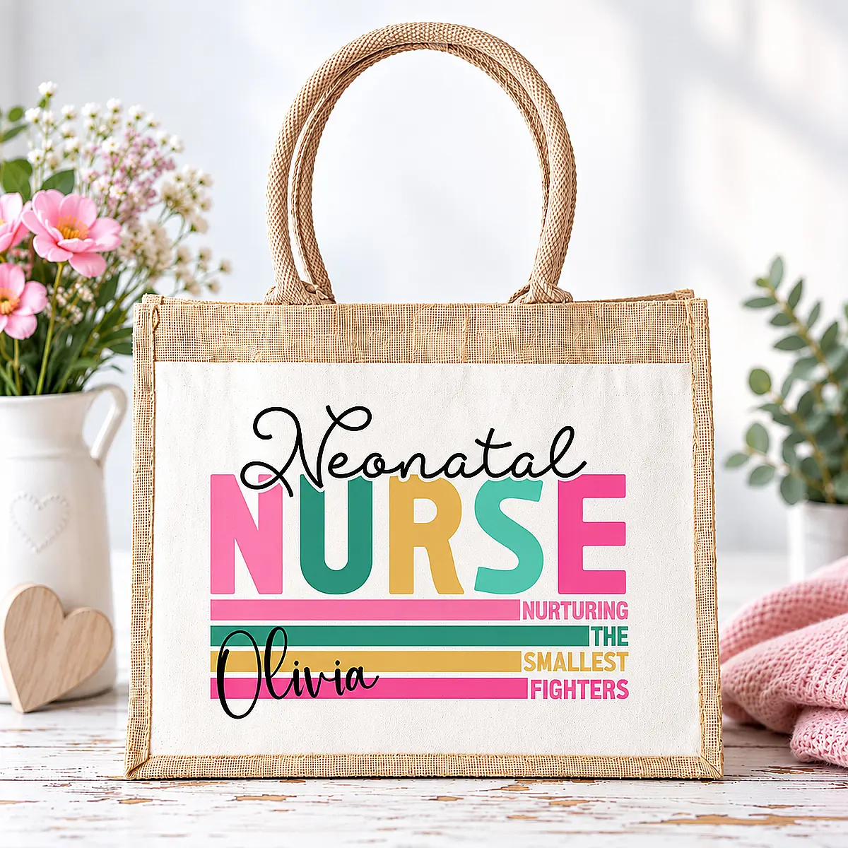 Personalised Neonatal Nurse Jute Bag – Choice of 2 Designs
