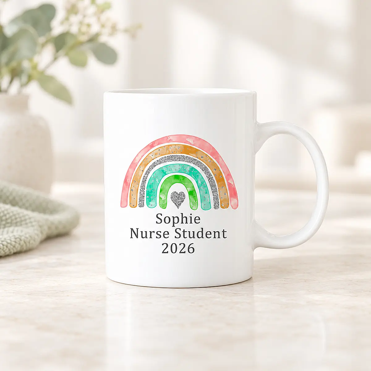 Personalised Student Nurse Rainbow Mug – Name &amp; Year