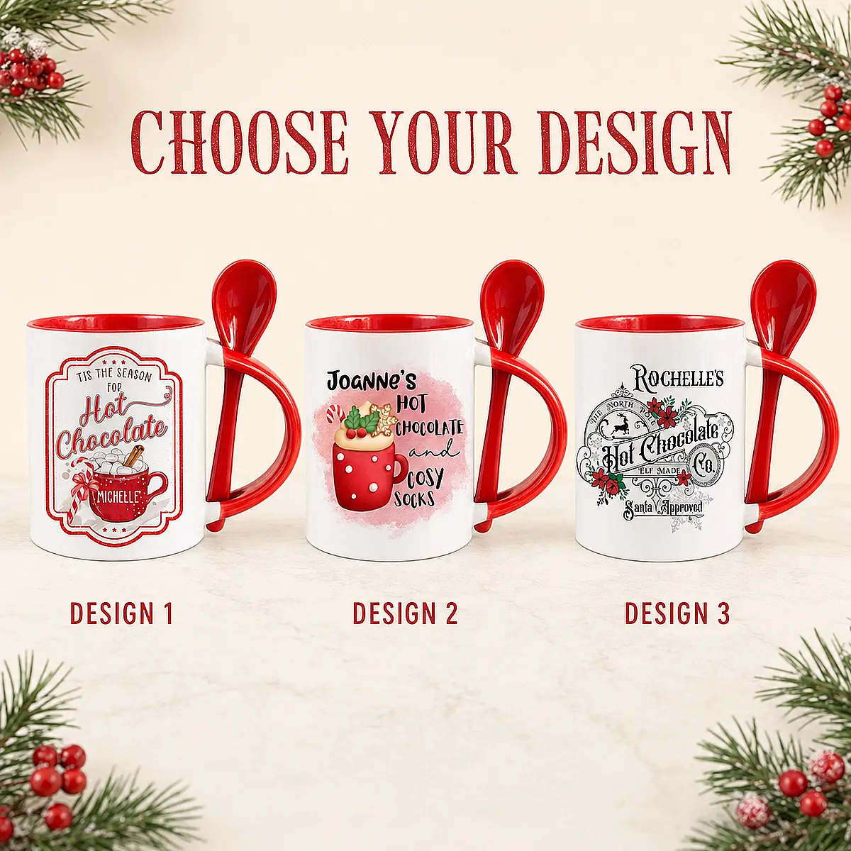 Personalised Christmas Hot Chocolate Mug with Spoon