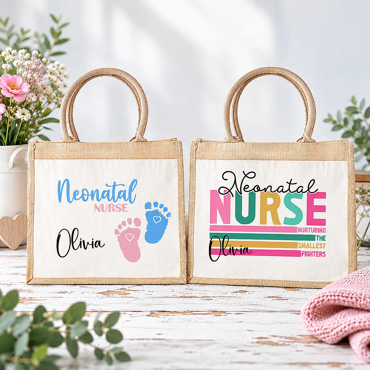 Personalised Neonatal Nurse Jute Bag – Choice of 2 Designs