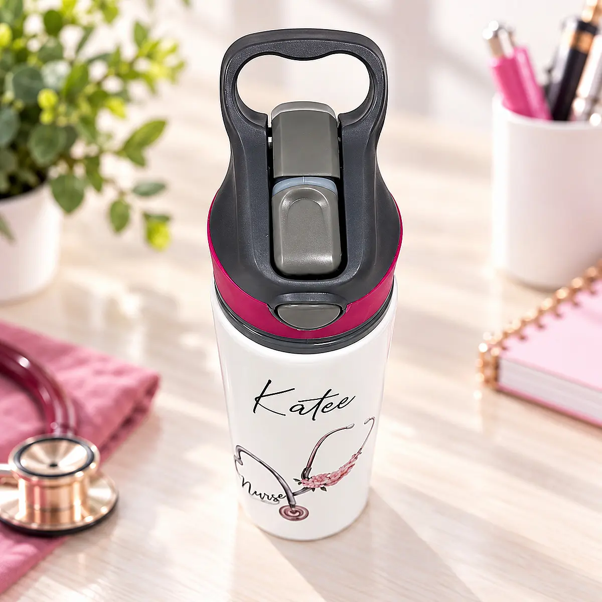 Personalised Nurse Water Bottle – 650ml Flip Lid