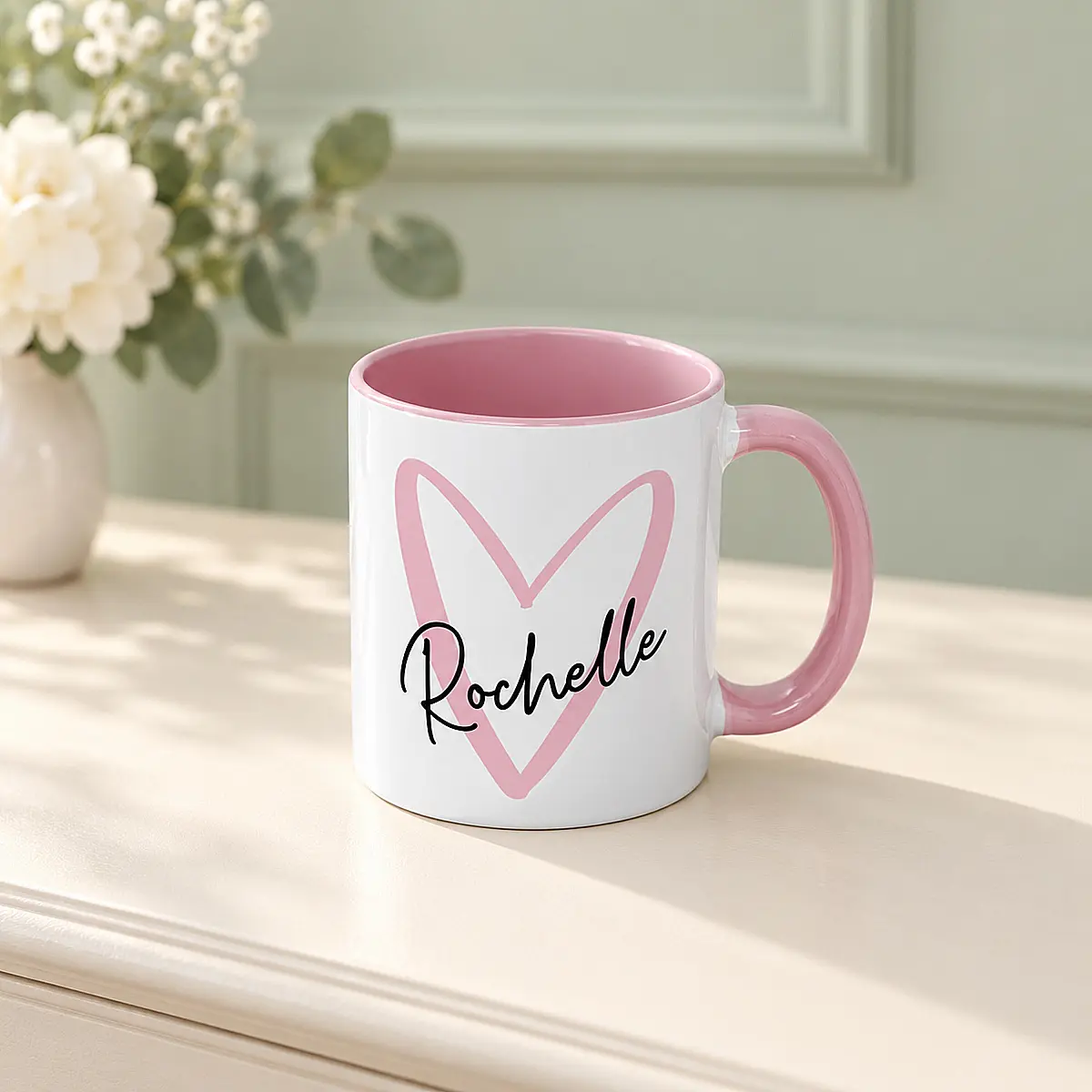 Personalised Pink Heart Mug