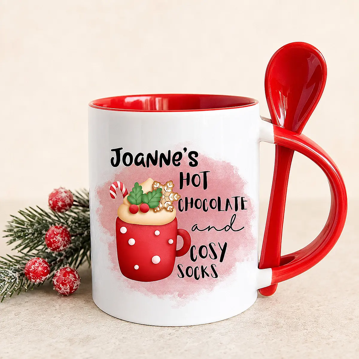Personalised Christmas Hot Chocolate Mug with Spoon