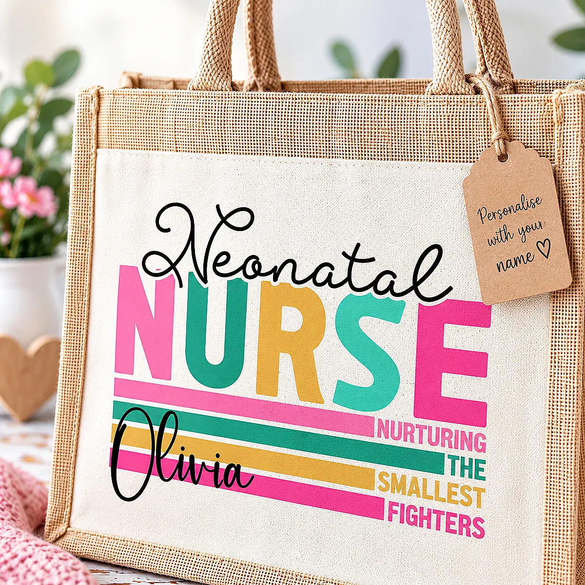 Personalised Neonatal Nurse Jute Bag – Choice of 2 Designs
