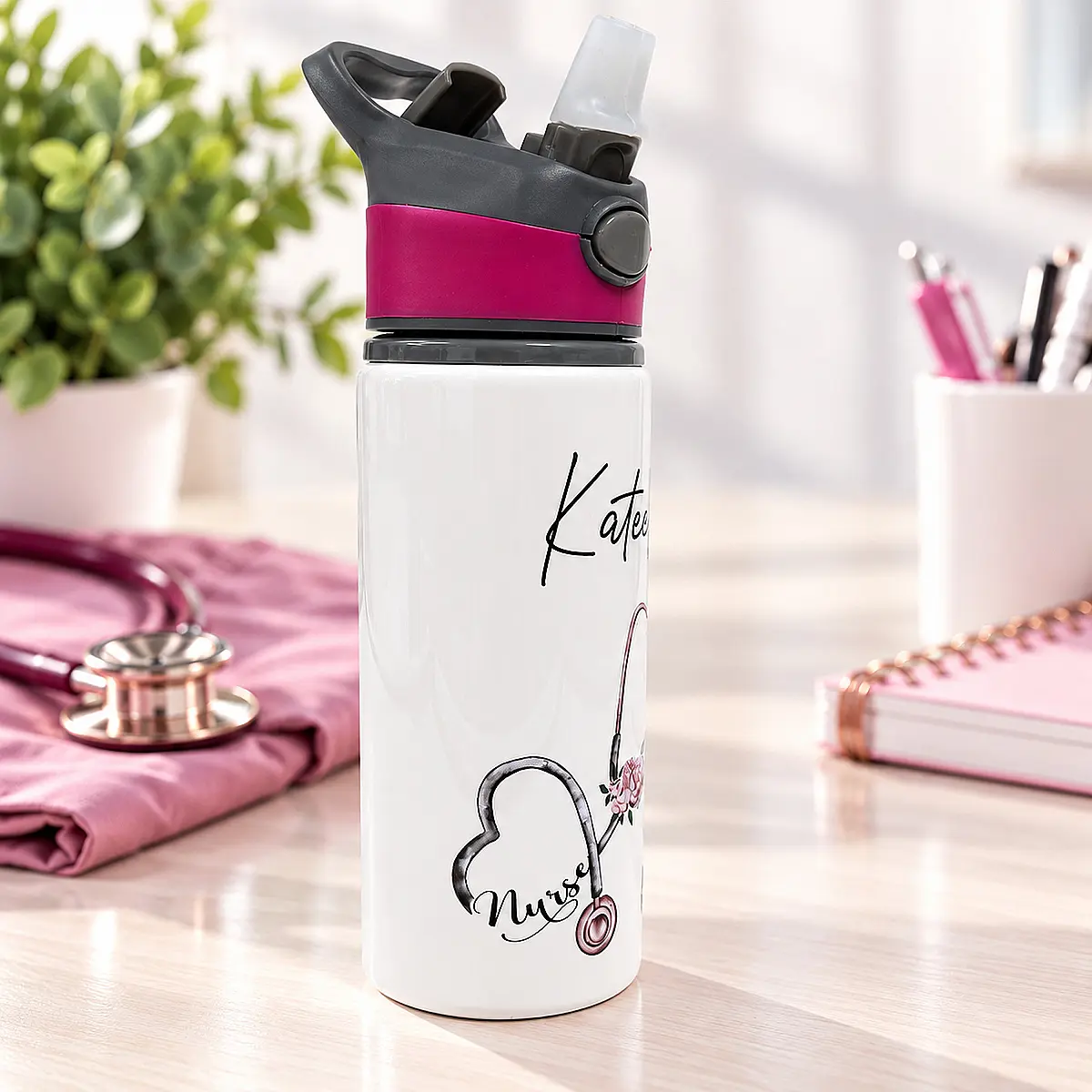 Personalised Nurse Water Bottle – 650ml Flip Lid