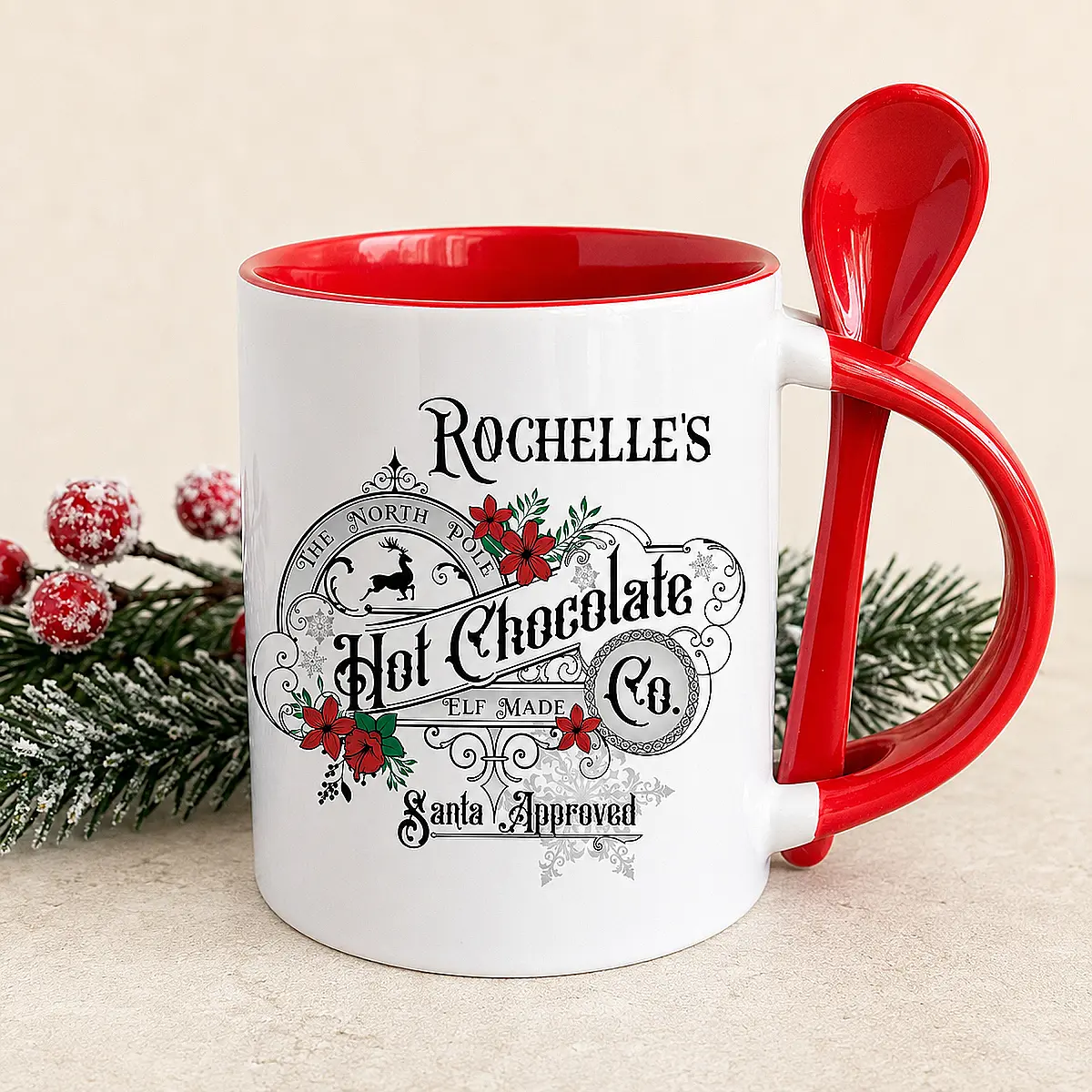 Personalised Christmas Hot Chocolate Mug with Spoon