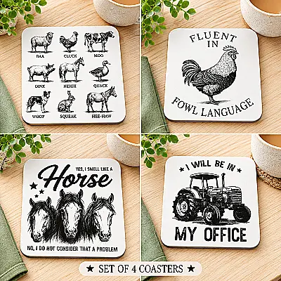 Funny Farm & Country Coasters – Single or Set of 4