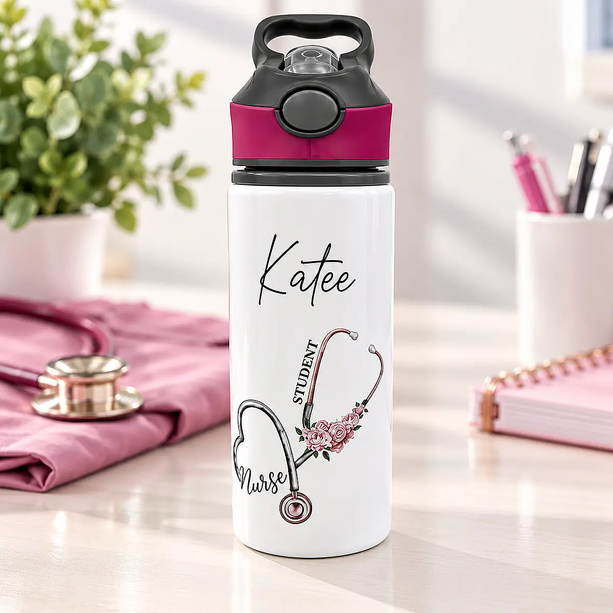 Personalised Nurse Water Bottle – 650ml Flip Lid