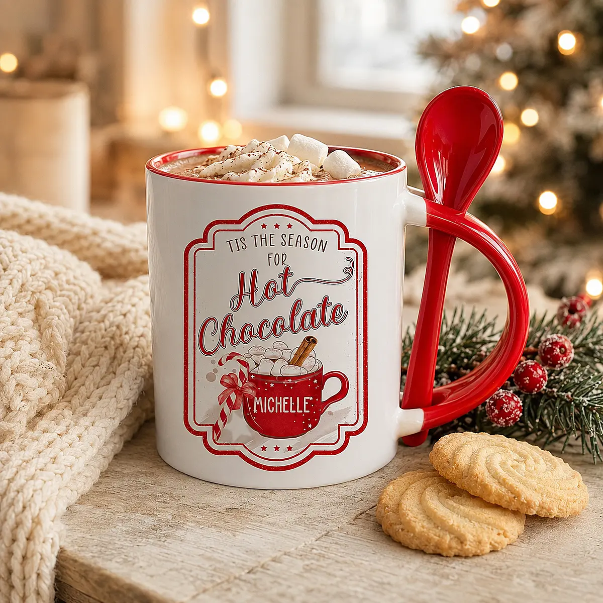 Personalised Christmas Hot Chocolate Mug with Spoon