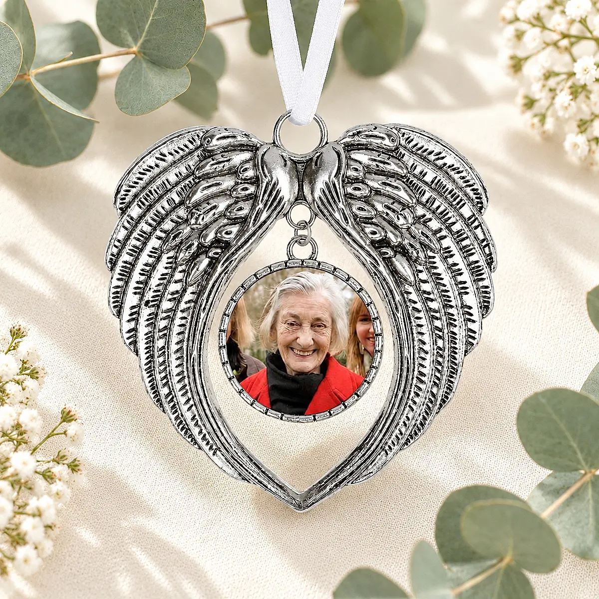 Personalised Memorial Angel Wings Photo Decoration – Remembrance Keepsake