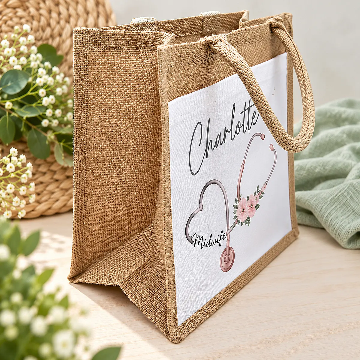 Personalised Midwife Jute Bag – Student or Qualified Midwife
