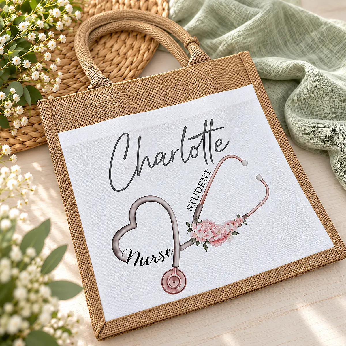 Personalised Nurse &amp; Student Nurse Jute Bag