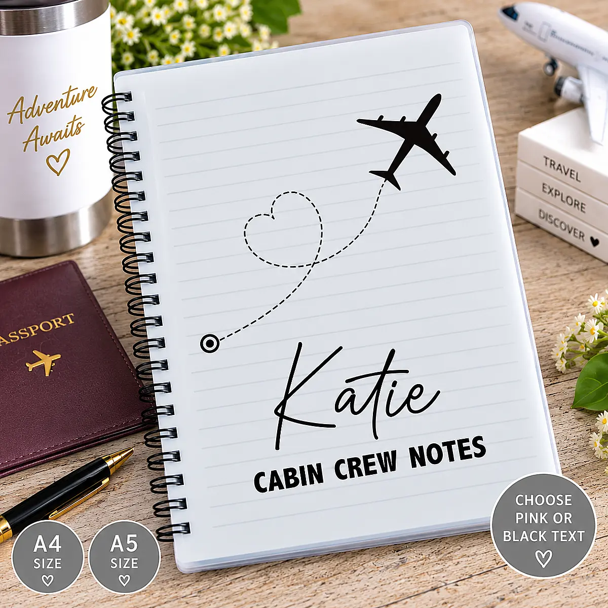 Personalised Cabin Crew Notebook – Flight Attendant A4 or A5