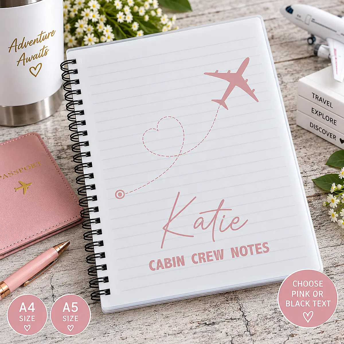 Personalised Cabin Crew Notebook – Flight Attendant A4 or A5