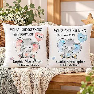 Personalised Elephant Christening, Baptism or Communion Cushion