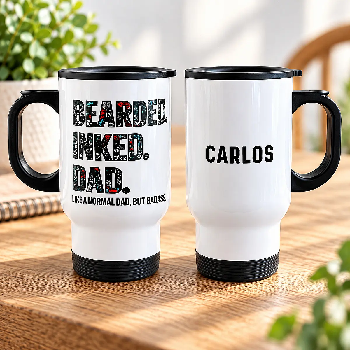 Personalised Bearded Inked Dad Travel Mug