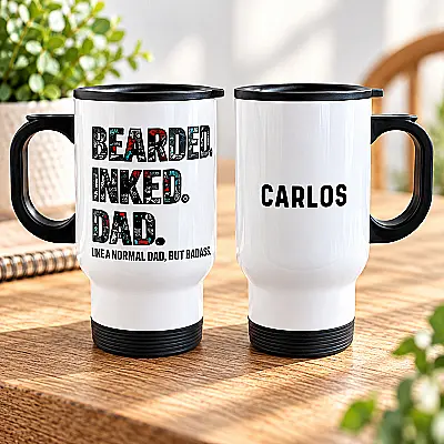 Personalised Bearded Inked Dad Travel Mug