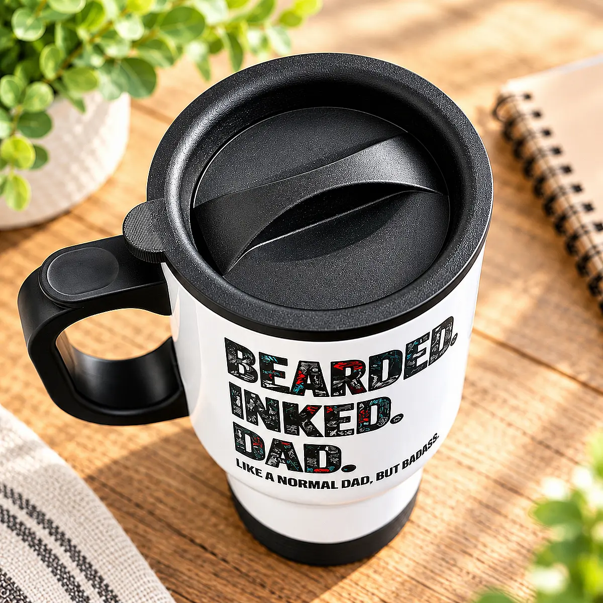 Personalised Bearded Inked Dad Travel Mug