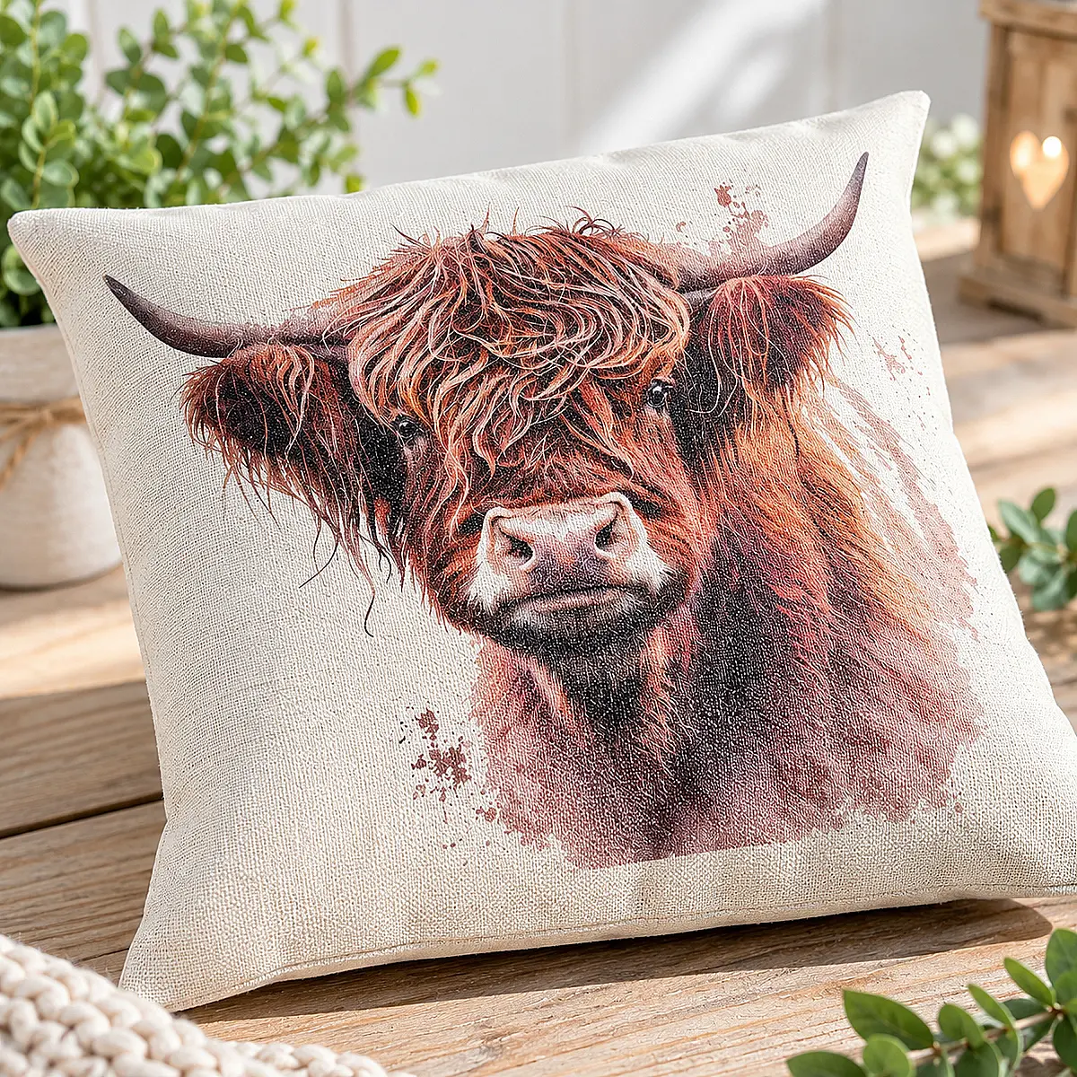 Highland Cow Linen Effect Cushion