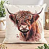 Highland Cow Linen Effect Cushion