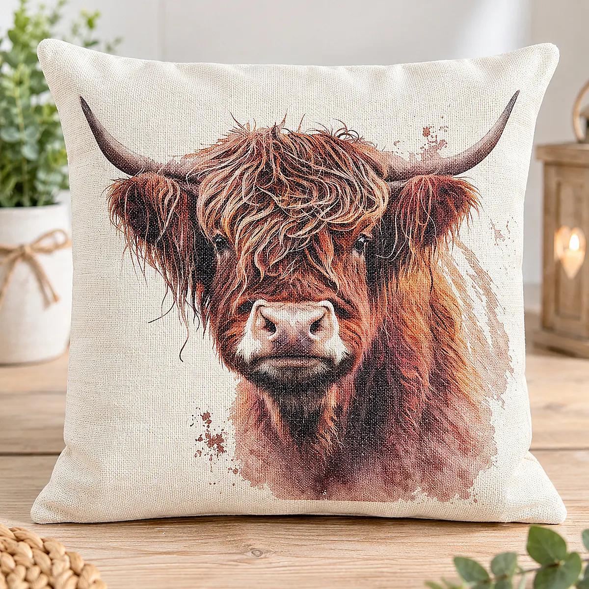 Highland Cow Linen Effect Cushion