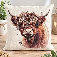 Highland Cow Linen Effect Cushion