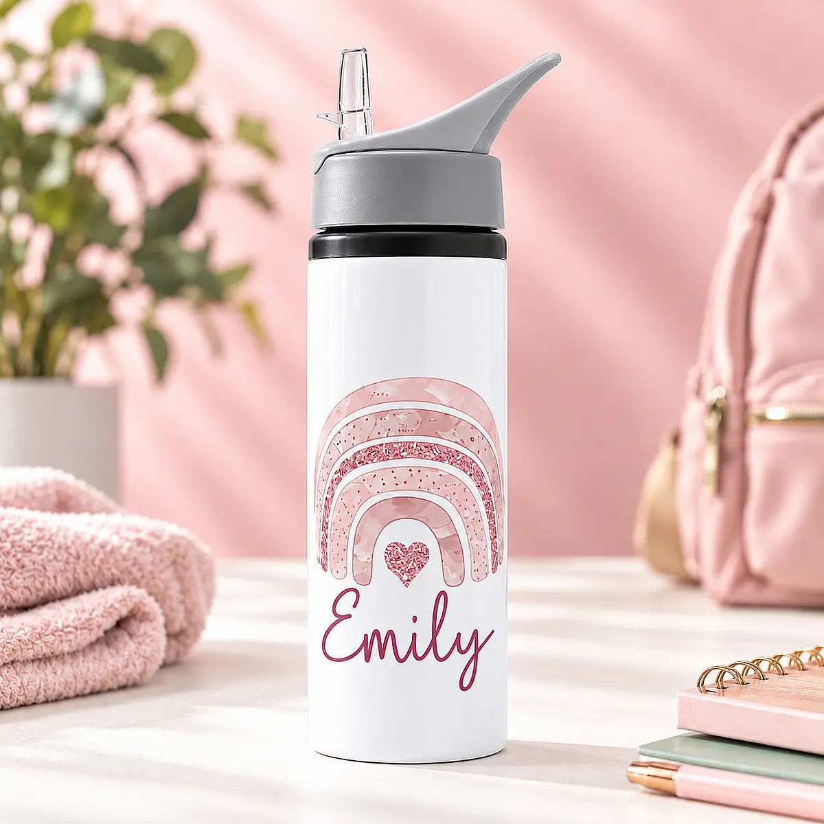 Personalised 650ml Aluminium Straw Water Bottle