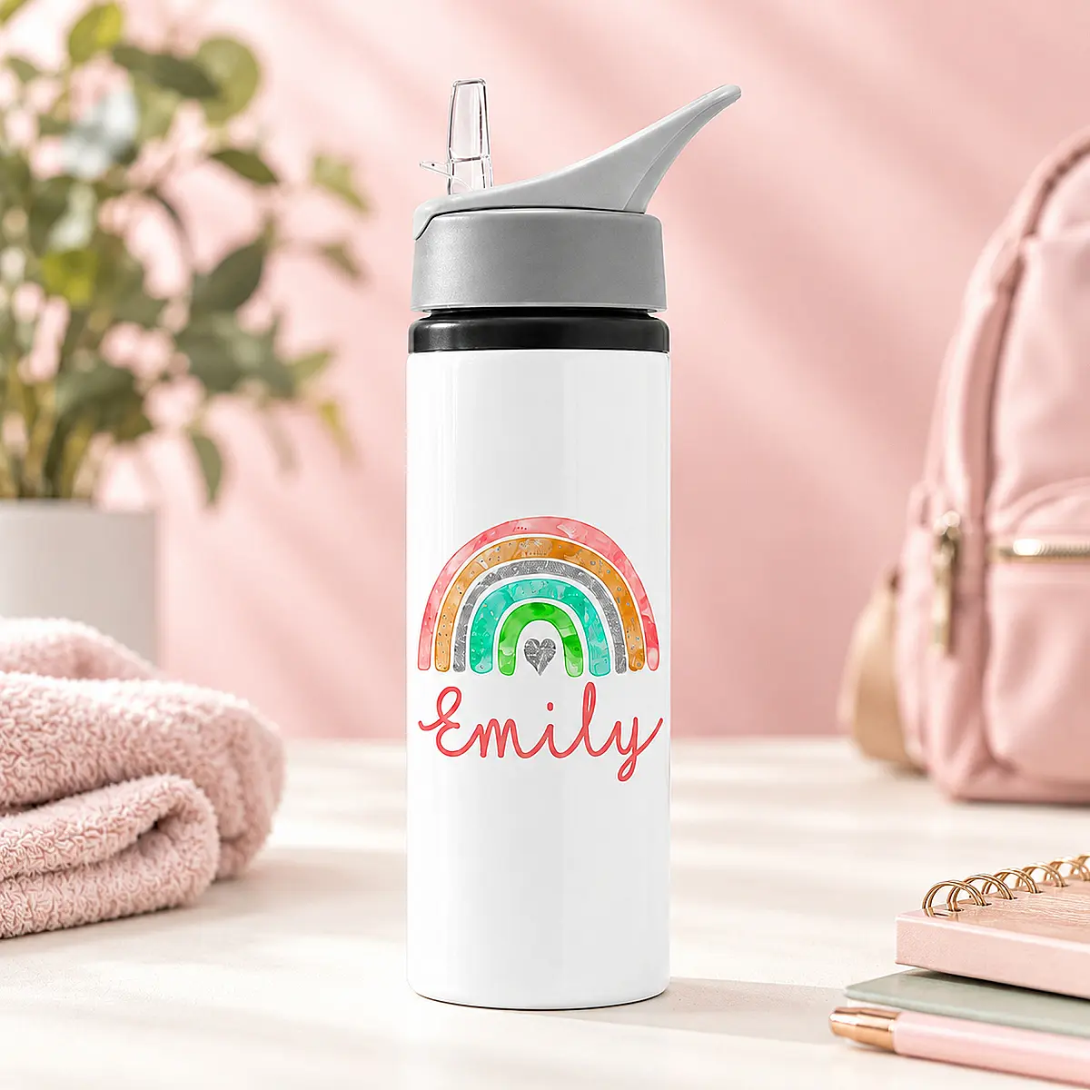 Personalised 650ml Aluminium Straw Water Bottle