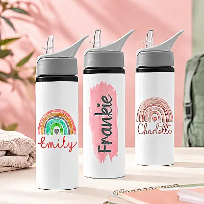 Personalised 650ml Aluminium Straw Water Bottle