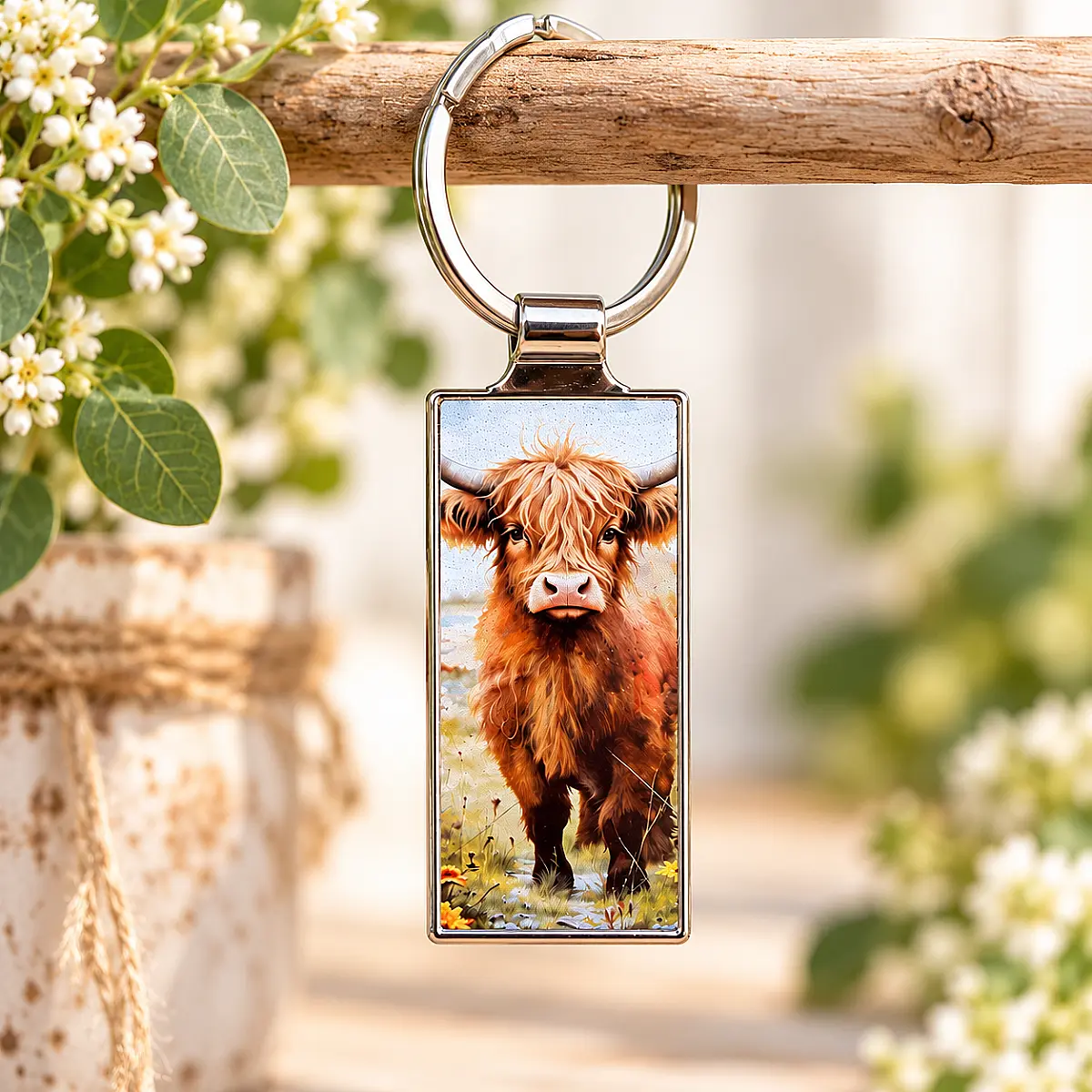 Country Animal Keyring – Highland Cow, Horse, Collie, Sheep &amp; Cockerel