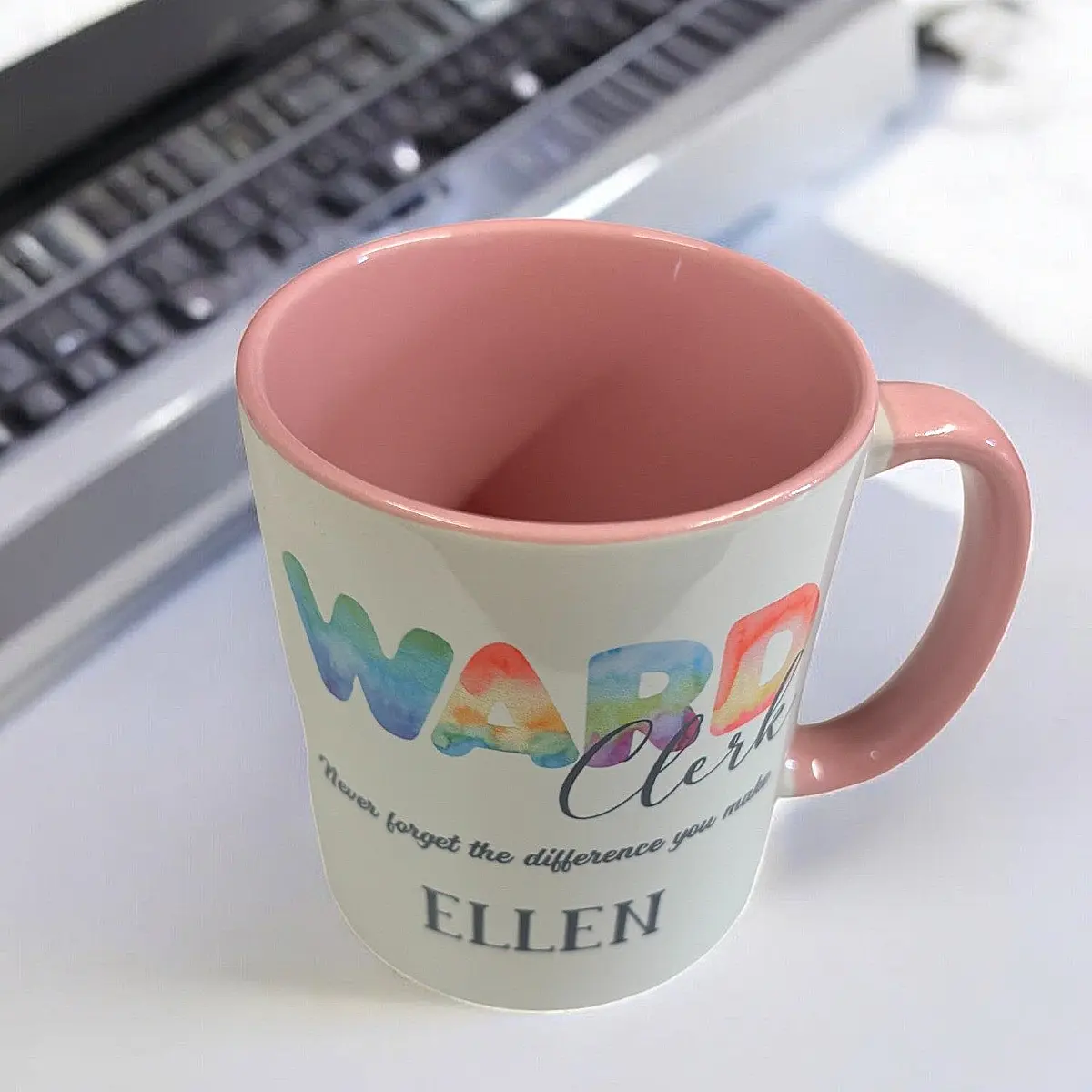Personalised Ward Clerk Rainbow Mug – Pink or Blue