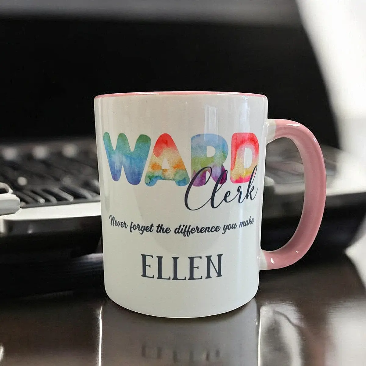 Personalised Ward Clerk Rainbow Mug – Pink or Blue