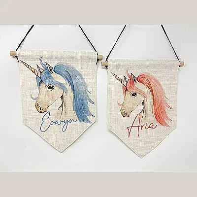 Personalised Unicorn Hanging Pennant – Children’s Bedroom Decor
