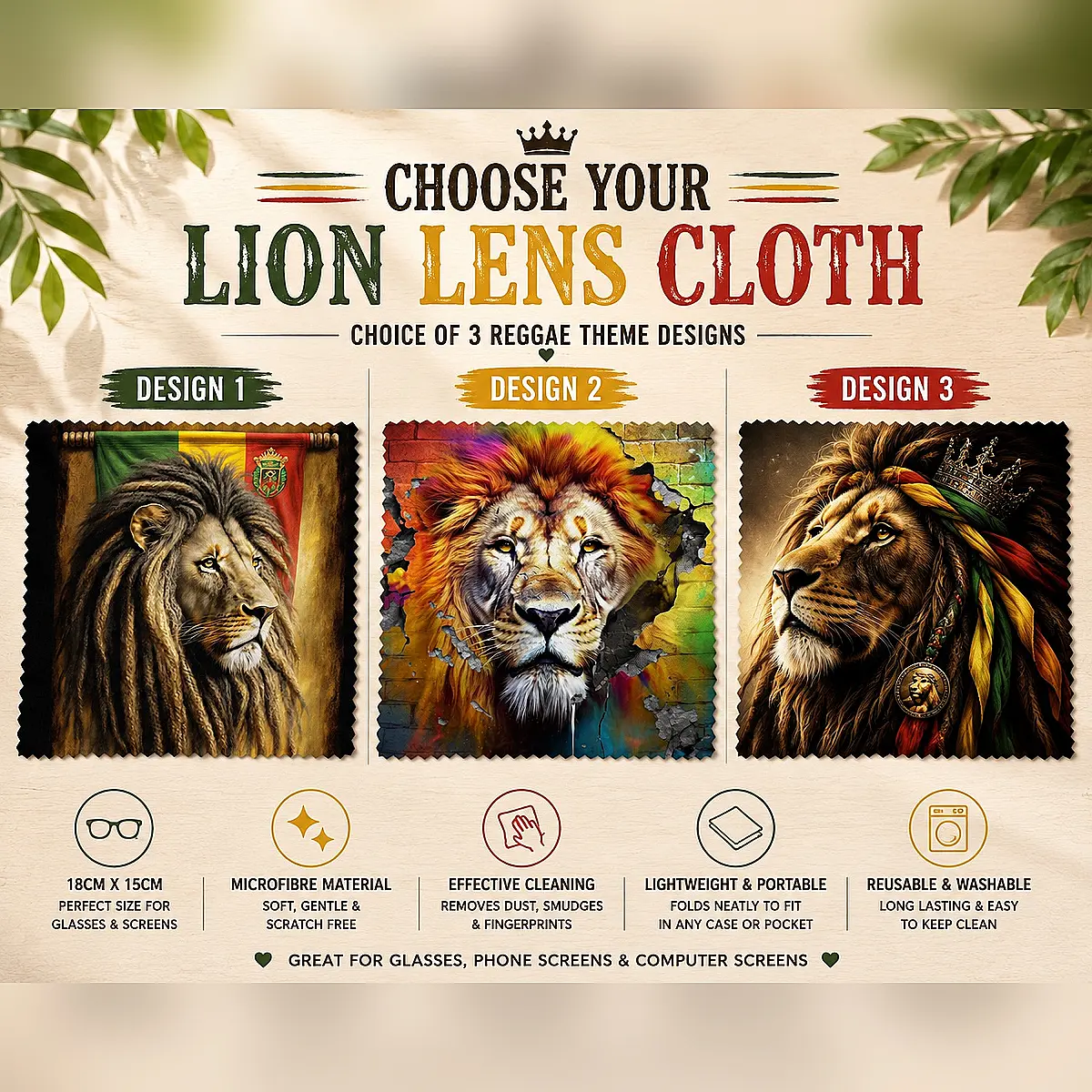 Reggae Lion Lens Cloth – Glasses &amp; Screen Cleaning Cloth