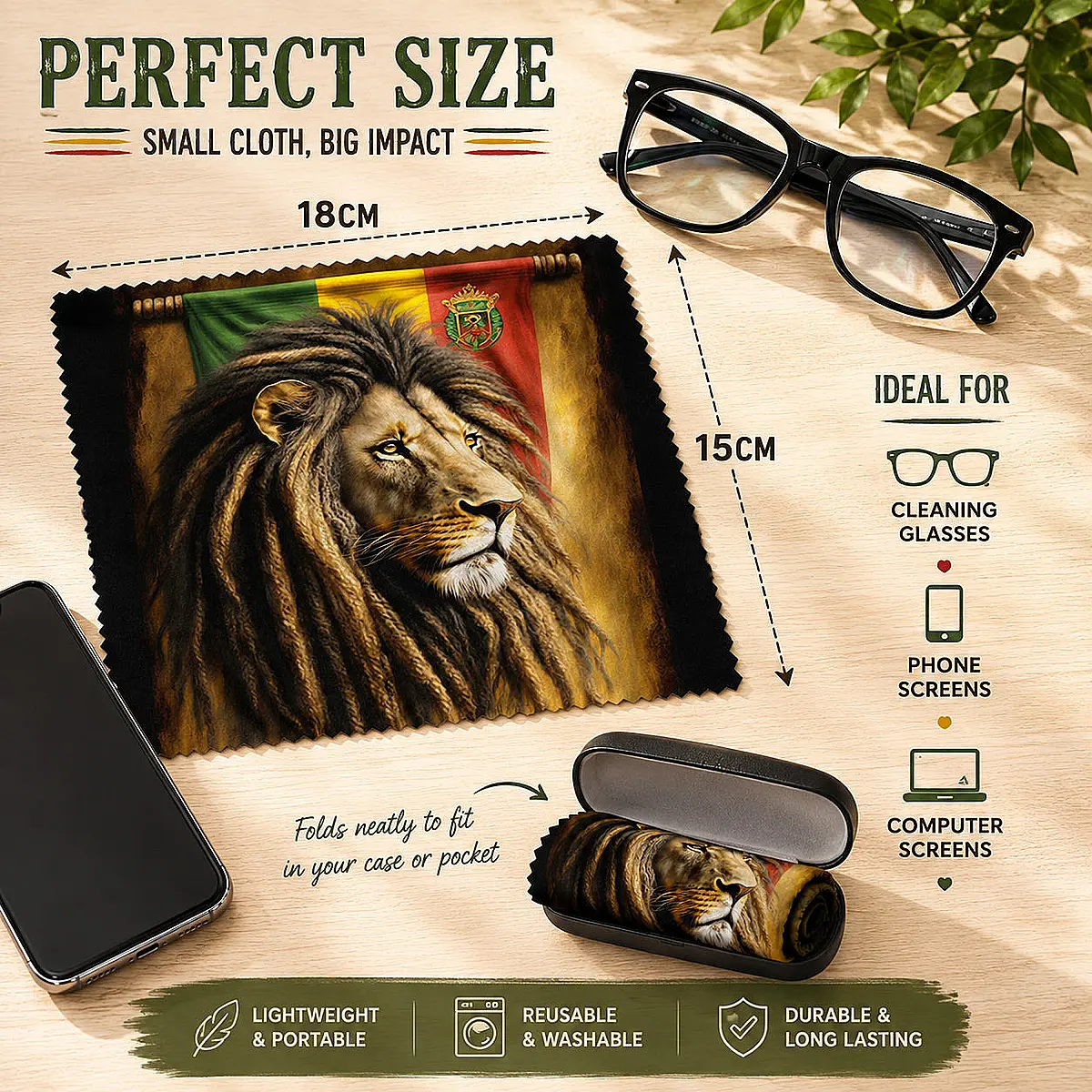 Reggae Lion Lens Cloth – Glasses &amp; Screen Cleaning Cloth