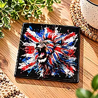 Colourful Roaring Lion Ceramic Coaster – Red, White & Blue