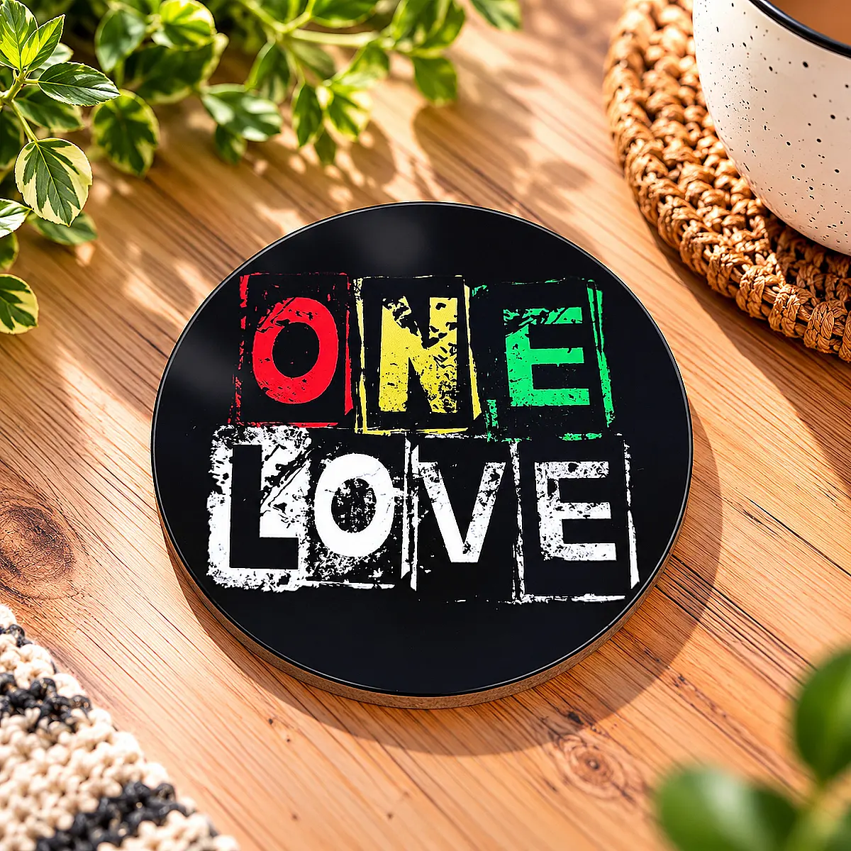 One Love Reggae Round MDF Coaster – Single or Set of 4