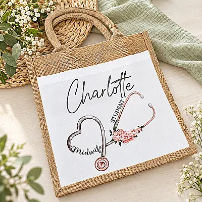 Personalised Midwife Jute Bag – Student or Qualified Midwife