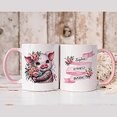 Personalised Inked Babe Pig Mug – Tattoo Lover Gift