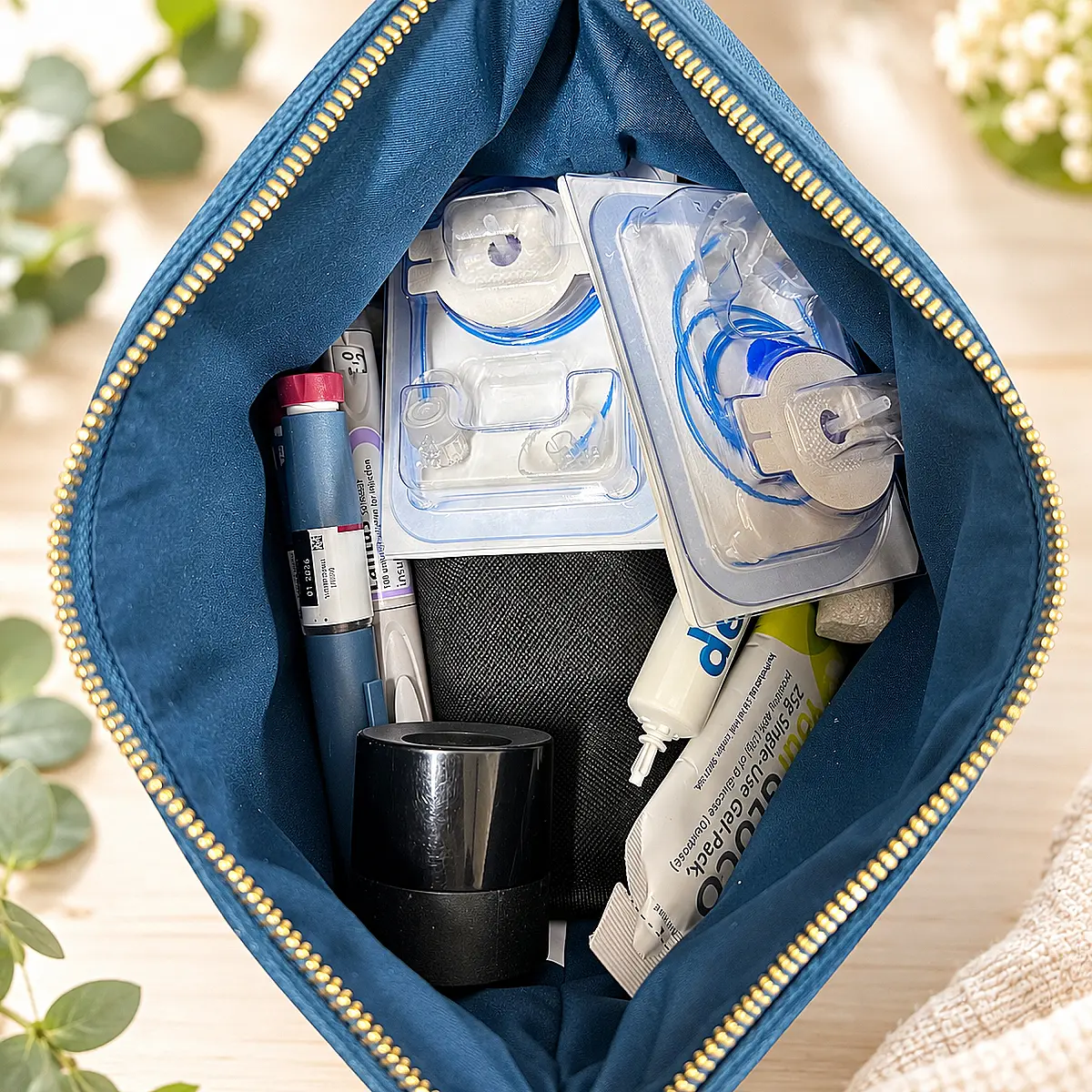 Large Velvet Diabetes Travel Supplies Pouch