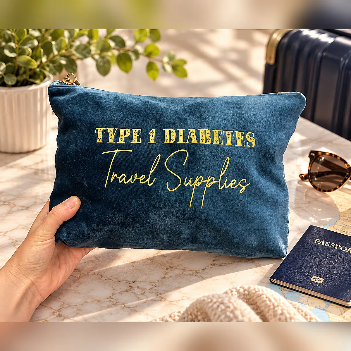 Large Velvet Diabetes Travel Supplies Pouch