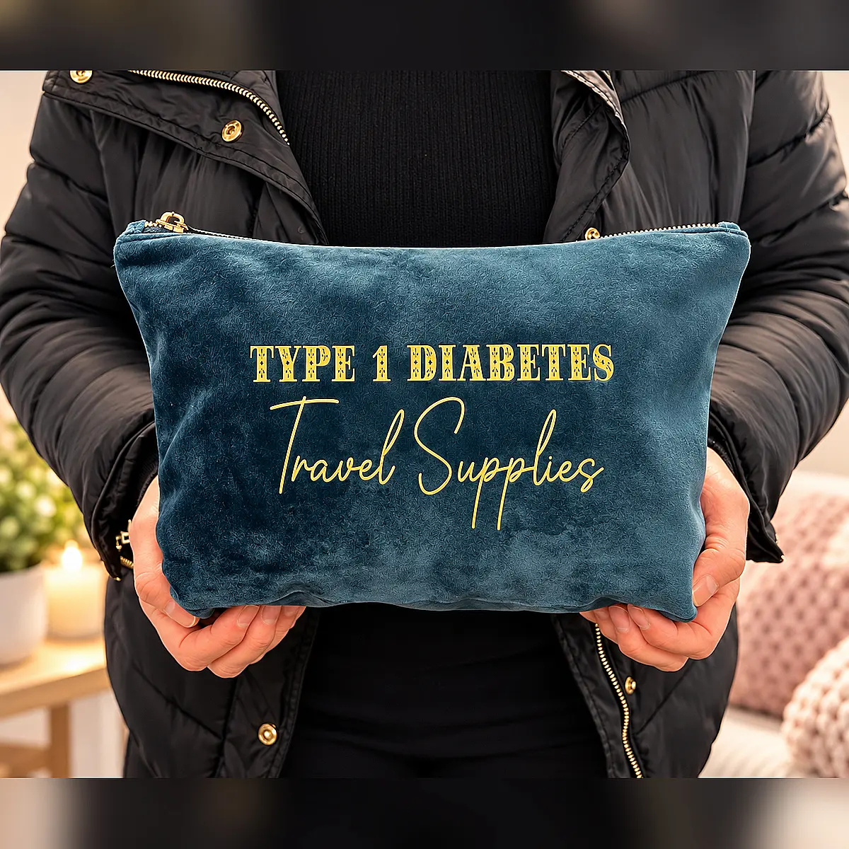Large Velvet Diabetes Travel Supplies Pouch