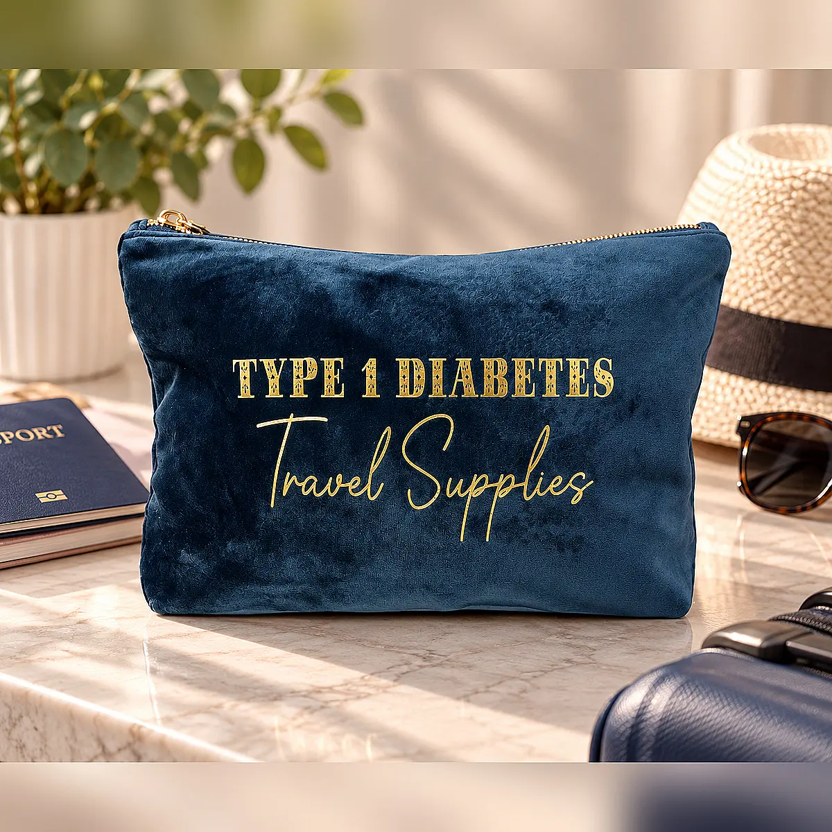 Large Velvet Diabetes Travel Supplies Pouch