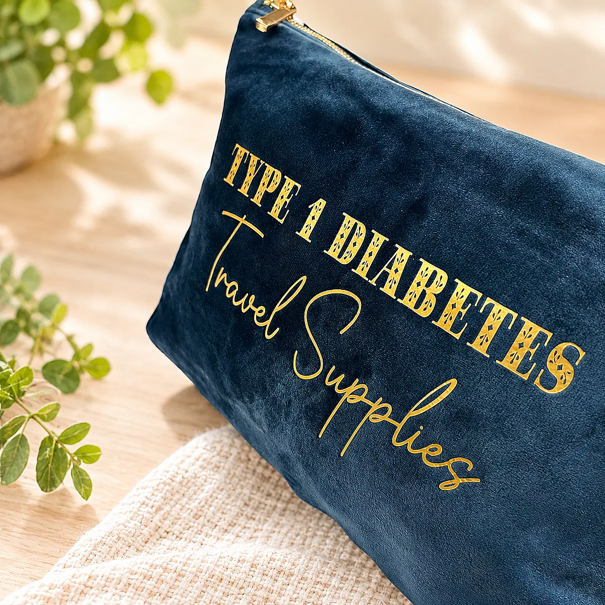 Large Velvet Diabetes Travel Supplies Pouch