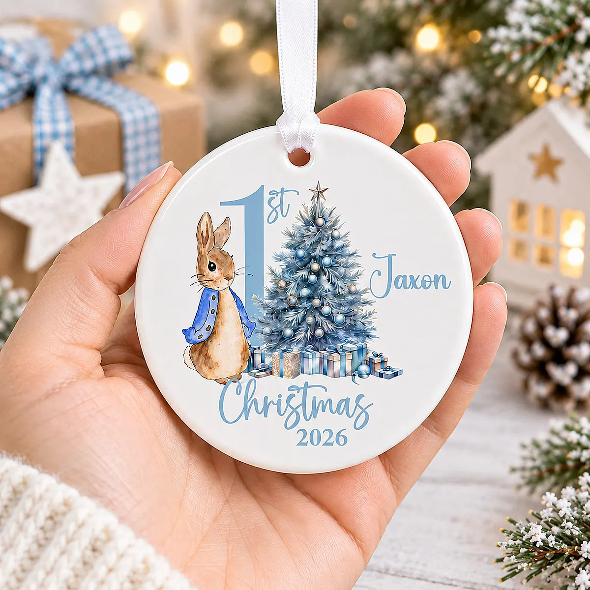 Personalised Baby’s First Christmas Rabbit Ceramic Decoration